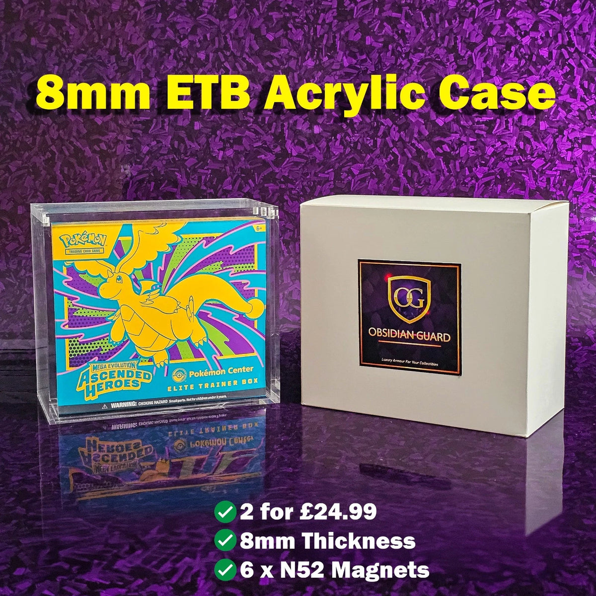 5 x Pokemon ETB Acrylic 8MM Magnetic Elite Trainer Box Display Protector Case