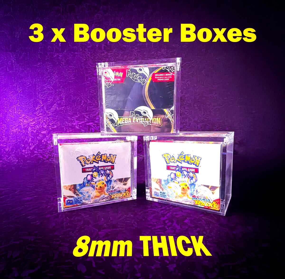 3 x 8MM Thick Pokemon Booster Box Acrylic Magnetic Display Protector Case Bulk