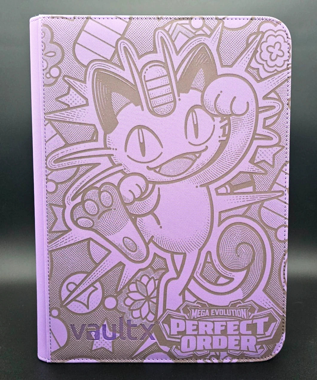 Perfect Order Meowth Engraved Pokemon Binder | Pikachu Design | Pokemon Trading Card Binder | TCG Collection Album